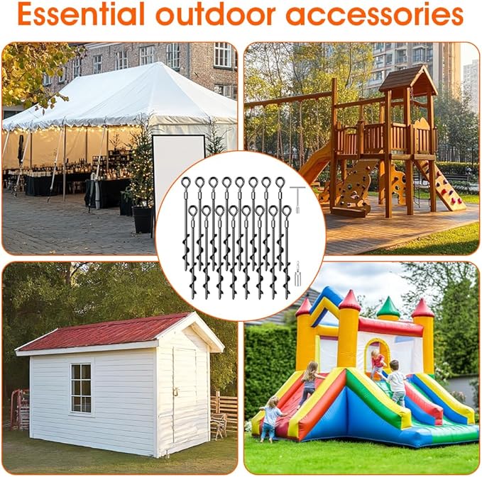 Ground Anchors Screw in Trampoline Anchors Heavy Duty Ground Anchors,Tent Stakes for Camping Tent, Trampoline, Canopies, Carports, Sheds, Swing Sets, Black Anti-Rust Coating for High Wind (16 X 14)