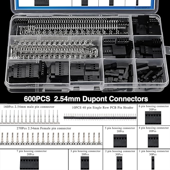 Taiss Dupont Crimping Tool Kit Ratcheting Wire Crimper with 2.54mm 600PCS Dupont Connectors and 560PCS JST XH Connectors,Dupont Crimper,JST Crimper(0.08-0.5mm² 28-20AWG)