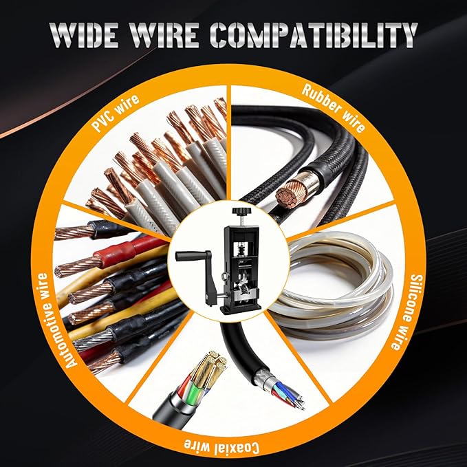 Wire Stripper Machine, 2-in-1 Drill-Powered & Hand Crank Manual Wire Stripping Tool, Alloy Cable Peeler for 1-16mm (0.06"-0.62") Scrap Copper Recycling, W/Replaceable Blades & Toolkit (Black)