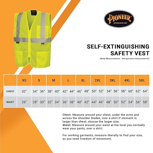 Pioneer Hi Vis Self-Extinguishing FR Safety Vest for Men & Women - Flame Resistant Mesh with Reflective Tape - Class 2