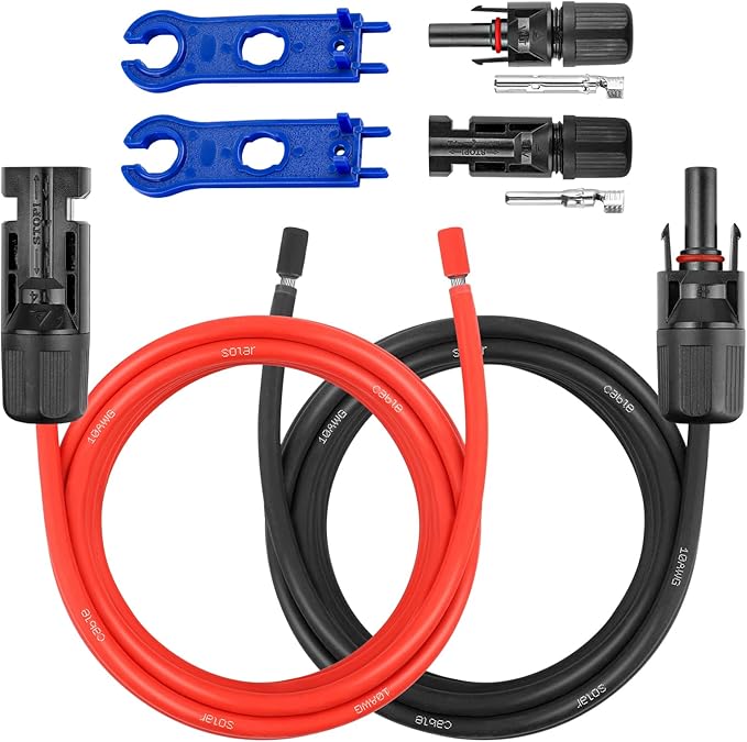 10AWG Solar Extension Panel Cable - 10FT Solar Wire with Waterproof Female and Male Connector and Solar Panel Adaptor Kit Tool PV Wire for RV, Home, Boat, Solar Panels(10feet Red + 10feet Black)