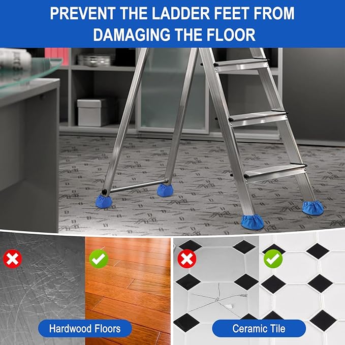 Step Ladder Safety Shoe Floor Protectors, Step Ladder Boots Fit Most Commercial Step Ladders, Reusable Ladder Feet Covers with Strong Grip, Ladder Mitts for Anti-Slip & Floor Protection, Set of 4