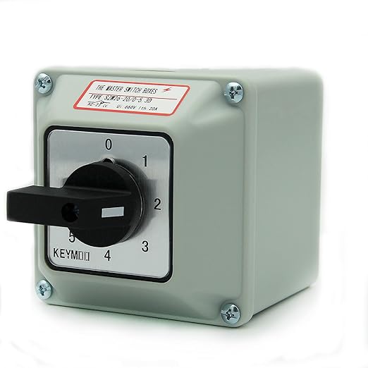 5-Way 2NO 2NC Rotary Changeover Switch with Exterior Box, 20A 660V Universal Selector Switch (6 Positions 3 Poles)