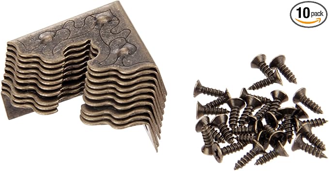 dophee 10Pcs Metal Decorative Corner Protectors, Vintage Style Edge Safety Guards Covers for Picture Frame Jewelry Box Gift Box Wooden Case Cabinet Furniture, Antique Bronze 0.98"x0.98"x0.35"