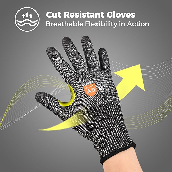 Donfri A9 Cut Resistant Work Gloves for Men, Safety Gloves for Men Touchscreen with Reinforced Thumb for Metal Glass Wood