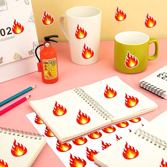 600Pcs Flame Stickers, Cute Fire Stickers, Fire Vinyl Stickers for Scrapbooking Labels Decoration Art Craft Supplies