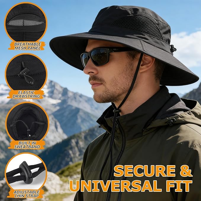 EINSKEY Solar Powered Fan Hat, UPF50+ Wide Brim Bucket Hat with Ultralight Clip-On Fans for Outdoor Hiking Fishing Gardening