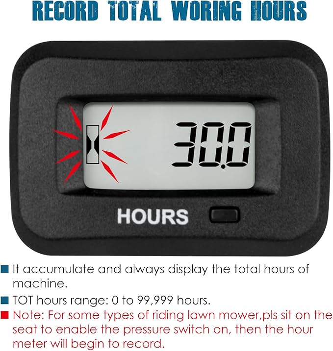 Runleader Digital Maintenance Hour Meter,AC/DC 5V to 277V for ZTR Lawn Mower Tractor Generator Motorcycle RV Motorhome Milling Machine etc.