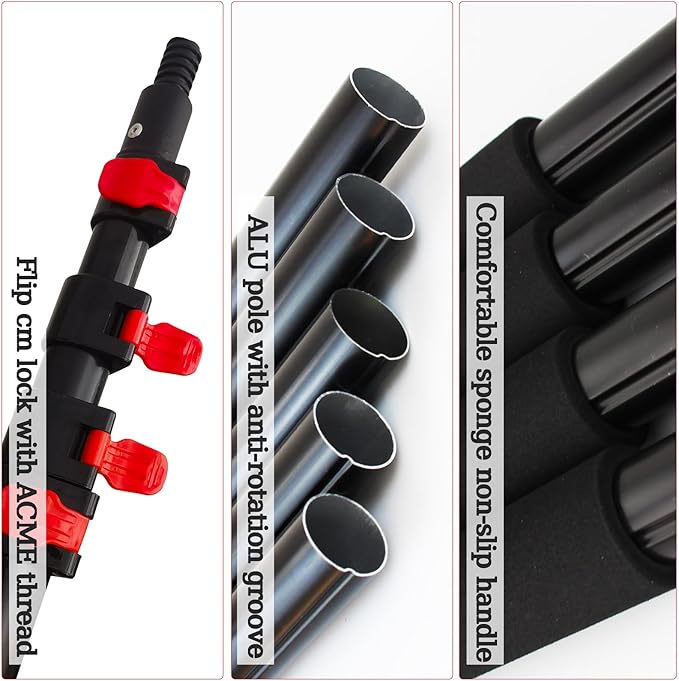 20ft Window Cleaning Pole Kit with Squeegee Extension Pole, Solar Panel Cleaner, Soap Dispenser, High Washing Tool