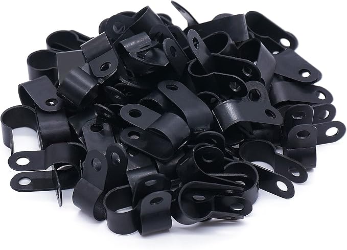 mankk 100PCS 3/8 Inch Rope Light Clips P-Style Mounting Clips Plastic Cable Clamps with Compatible Stainless Steel Pan Head Phillips Screws for Wire Management M-032-BK-LS