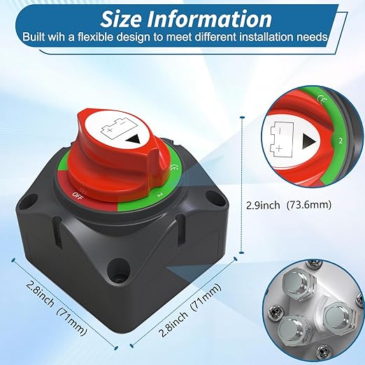 Battery Disconnect Switch 12V Master,12V-48V Battery Shut Off Switch 275Amps High Current for Car Marine Boat RV Vehicles(1-2-Both-Off)