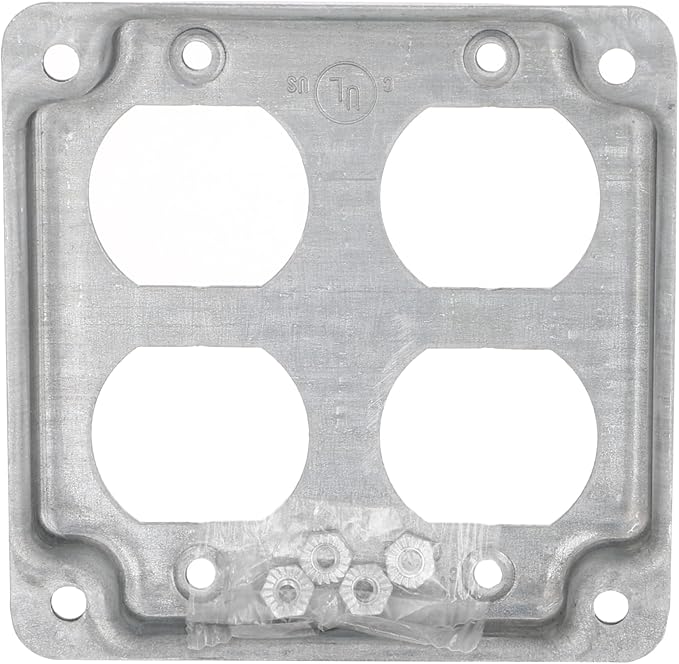 Hubbell-Raco 907C 2 Duplex Receptacles 4-Inch Square Exposed Work Cover, Gray