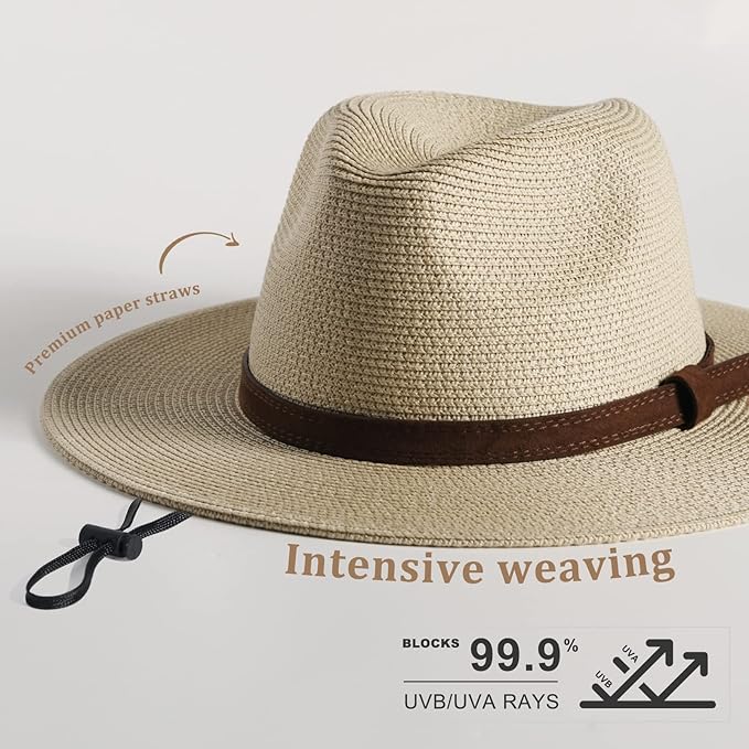 FURTALK Womens Mens Wide Brim Straw Panama Hat Fedora Summer Beach Sun Hats UPF Straw Hat for Women