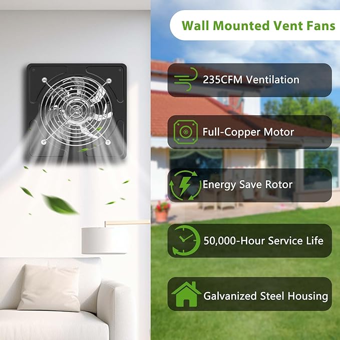 6 Inch Kitchen Exhaust Fan with Speed Controller,235CFM Wall Exhaust Fan,115V 40W Ventilation Blower for Kitchen,Meeting Room,Shop, Smoking Room, Industrial Ventilation Use (6-inch Black)