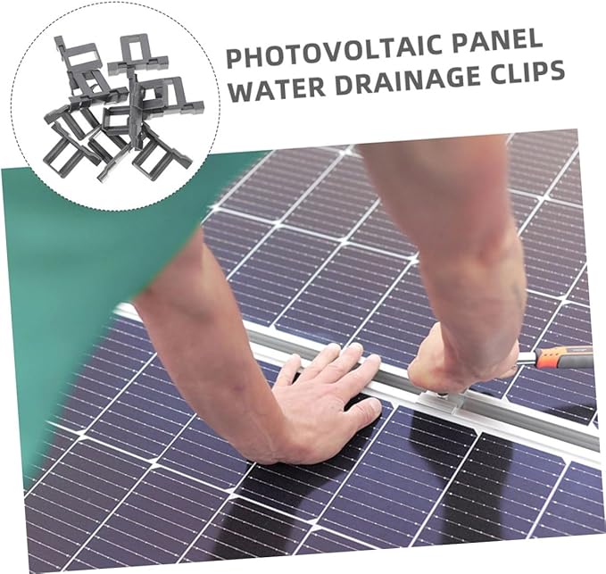12pcs Solar Panel Drain Clips for Outdoor Photovoltaic Panel Maintenance Water Guide Clamp Stagnant Water Removal Compatible 35mm Modules