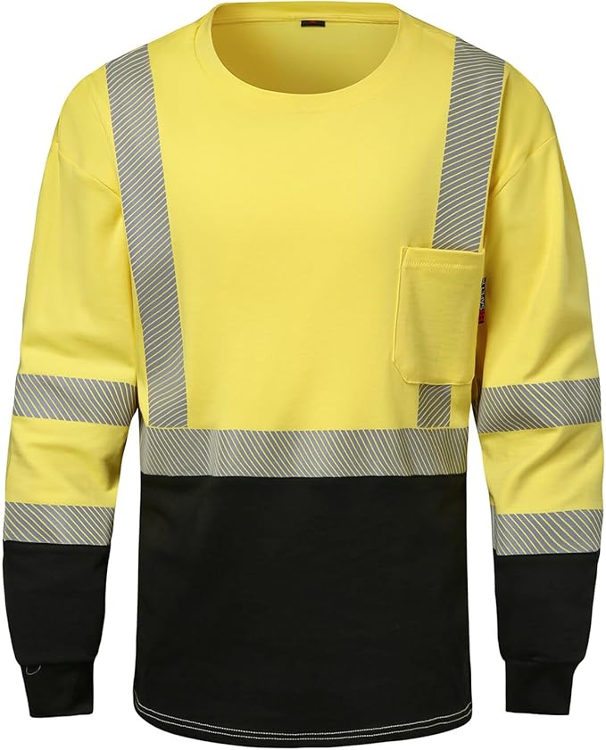 SKSAFETY FR Shirts for Men Long Sleeve, Welding Shirt 6oz Lightweight High Vis Fire Resistant Flame Retardant Shirt CAT2