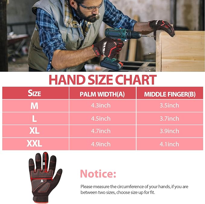 DLY Heavy Duty Work Gloves, Impact Protection Mechanic Gloves, Synthetic Leather Work Gloves, Touchscreen Capable