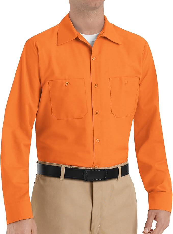 Red Kap Men's Long Sleeve Industrial Work Shirt | Moisture Wicking Button Up, Wrinkle Resistance Fights Fading & Stains