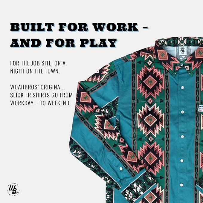 WoahBros FR Shirts for Men, 8oz Midweight Flame Resistant Welding Shirt, 100% Cotton, Pearl Snap Buttons - CAT2/NFPA2112