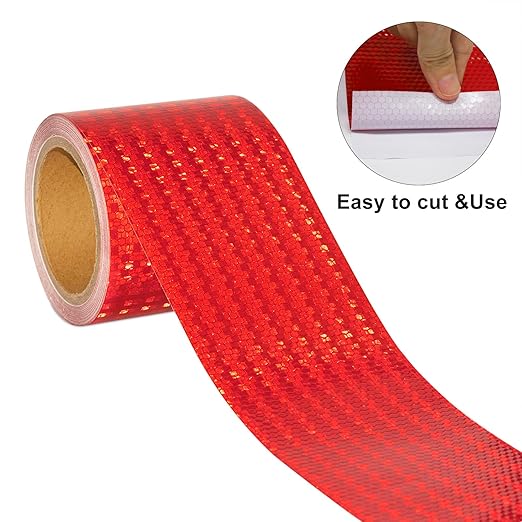 Reflective Tape, Waterproof Self Adhesive Dot Reflective Tape Outdoor Safety Caution Reflector for Trailers, Bikes, Cars（Red, 6 Inch x 32.8 Feet）