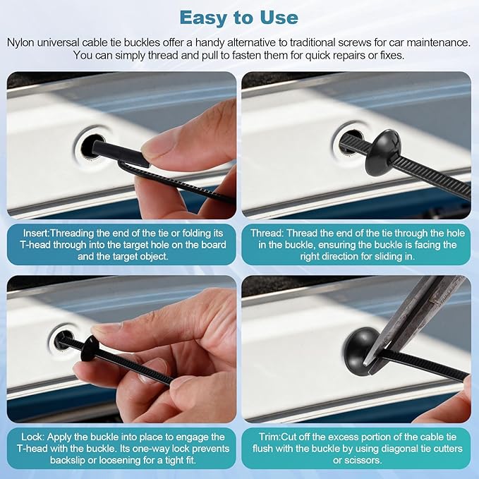 2nd Generation Nylon Universal Cable Ties Buckle(100 pcs) – Heavy Duty Self-Locking Zip Ties with Pin & Button, UV-Resistant Fasteners for Auto Repair