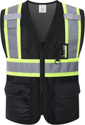 Reflective Safety Vest for Men Women with Multiple Pockets Mesh High Visibility Construction Work Vest,Meets ANSI/ISEA Standards(EK1-178-Black-S)