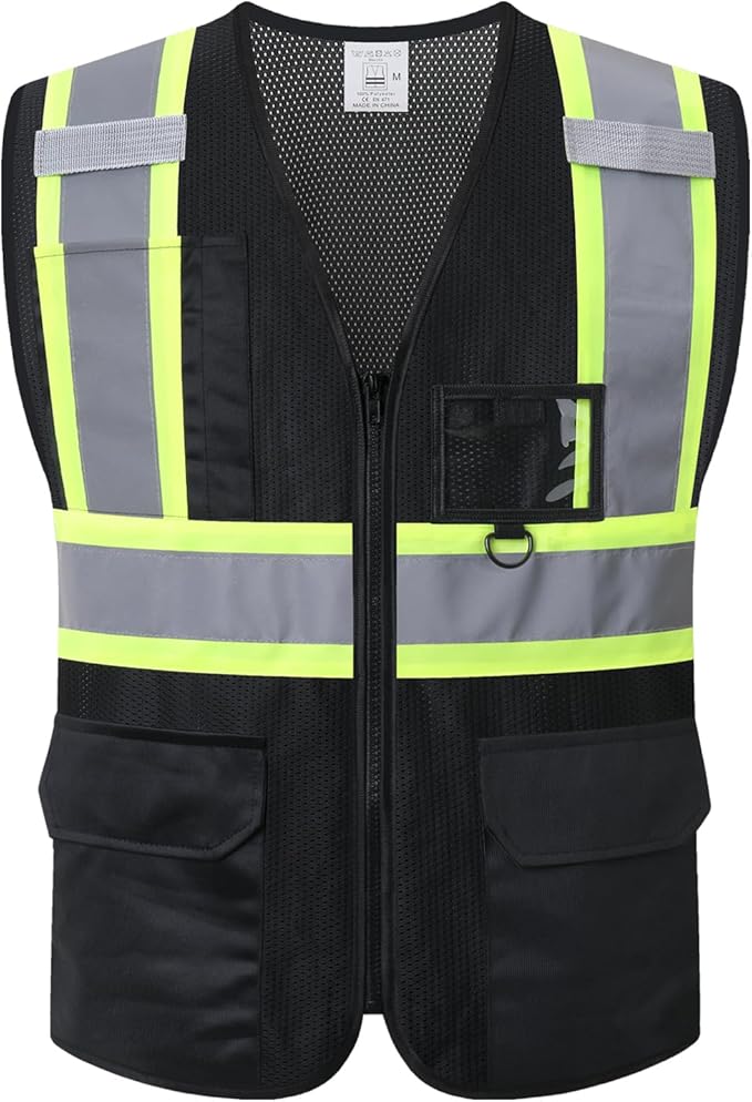 Reflective Safety Vest for Men Women with Multiple Pockets Mesh High Visibility Vest Hi Vis Construction Work Vest,Meets ANSI/ISEA Standards(EK1-178-Black-3XL)