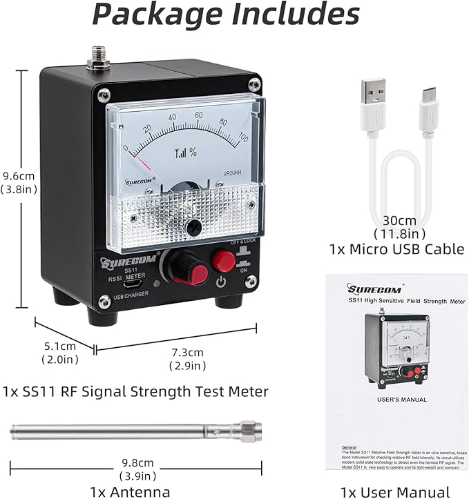Mcbazel Surecom SS11 Portable Field Strength Power Test Meter RF Signal Strength Test Meter with Antenna