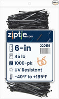 ZipTie.com 6-inch UV Resistant Black Multi-Purpose Cable Tie, 45-lb Tensile Strength, UL 21 Listed, 1,000-Pack
