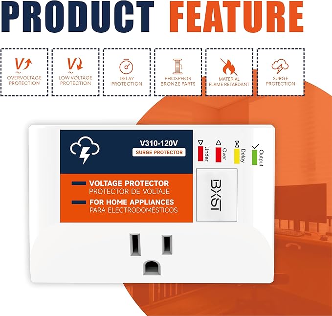 BXST Surge Protector for Refrigerator & Home Appliances, Portable Mini Single Outlet Plug-in Spikes Voltage Protector, Multi Function Wall Socket for Air-Conditioner Smart TV, 15A 120V 140J