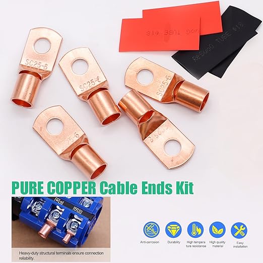 Twidec/160PCS Battery Cable Ends AWG 2 4 6 8 10 12 Gauge Copper Cable Wire Lugs,Ring Terminals Connectors,Copper Ring Terminals Connectors and Hammer Lug Crimper Tool 8 AWG to 0000 AWG