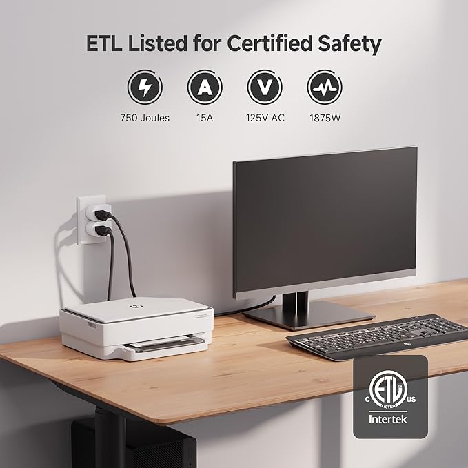 [ETL Listed] Cable Matters 3-Pack Non-Blocking 750 Joules (500V Clamping Voltage) Single Outlet Surge Protector, 15A / 1875W, Wall Surge Protector Outlet, White