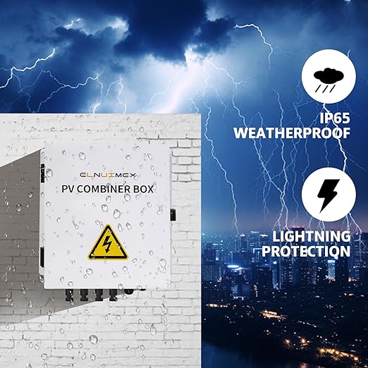 PV Combiner Box 4 String, IP65 Waterproof Solar Combiner with Lightning Arrester, Metal Box, 20A Rated Current Fuse and Circuit Breakers for On/Off Grid Solar Panel System