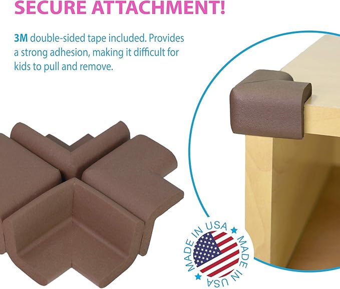 KidKusion Corner Cushion | Made in USA | Brown | 16 Pack | Furniture and Corner Protection