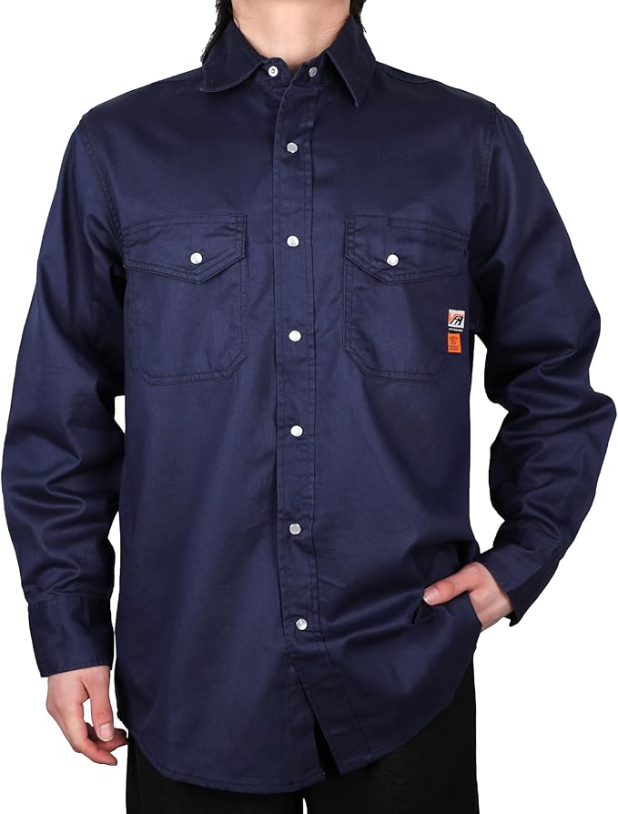 VATRENUS FR Shirts for Men 6.5oz Button Down Flame Resistant 100% Cotton Men's Pre-Washed Fire Retardant Work Shirt