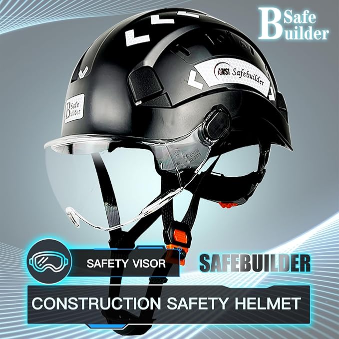 Construction Safety Helmet with Visor ABS Hard Hat Adjustable Ventilation Hardhats Industrial Work Head Protection for Men Certified ANSI/ISEA Z89.1