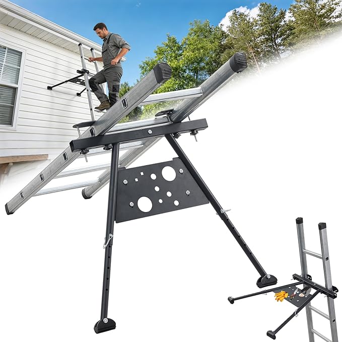 Ladder Stabilizer,Extension Ladder Stabilizer Adjustable Legs 20.1-29.5"，Wall Ladder Standoff Aviation Grade Aluminium,Ladder stabilizer for Roof Gutter ，Built-in Tool Tray, Anti-Slip Rubber Feet.