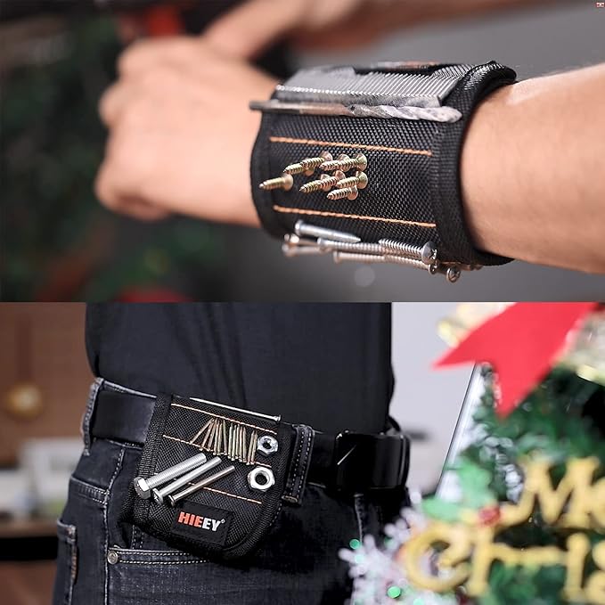 HIEEY 2 Pieces Magnetic Wristband for Holding Screws, Gifts for Men, Tool Belt Magnetic Wristband for Holding Screws, Cool Gadgets Christmas Gifts for Him Men Women Husband (Gift Box)