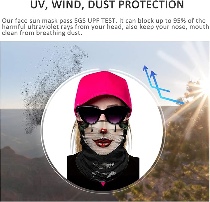 JOEYOUNG Skull Face Mask UV Sun Dust Neck Gaiter Bandana Headwear Motorcycle