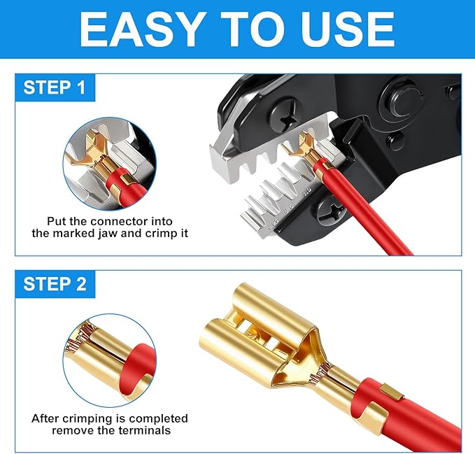 6PCS Crimping Tool Set - Ratchet Wire Crimper Tool for Heat Shrink,Insulated Nylon,Non-Insulated,Open Barrel Terminals,Ferrule Wire End,Solar Connectors