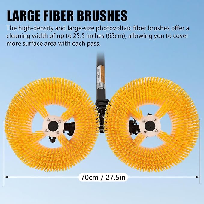 Electric Photovoltaic Panel Cleaning Machine Solar Panel Water Spray Cleaner Brush Handheld Power Photovoltiax Cleaning Rotating Brush Telescopic Pole 11.48-24.61ft Length,3.5m-MainsElectricity