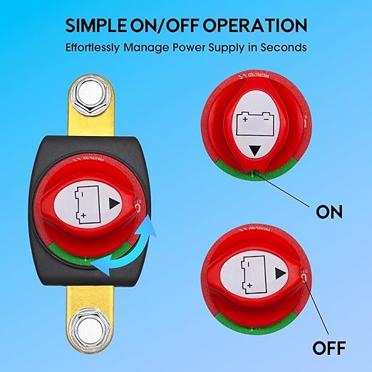 ON/Off Battery Disconnect Switch 12V 48V - 275A Side Post Battery Shut Off Switch for Marine RV Car Boat Truck, Trailer ATV, Heavy Duty Batteries Cut Off Kill Switches (Negative,Vertical)