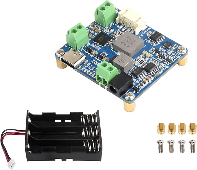 MPPT Solar Energy/Solar Power Manager Module for 6V~24V Solar Panel, Support Recharged from Solar Panel or USB Type-C Power Adapter, 5V/3A Output, Compatible with Raspberry Pi (with Battery Holder)