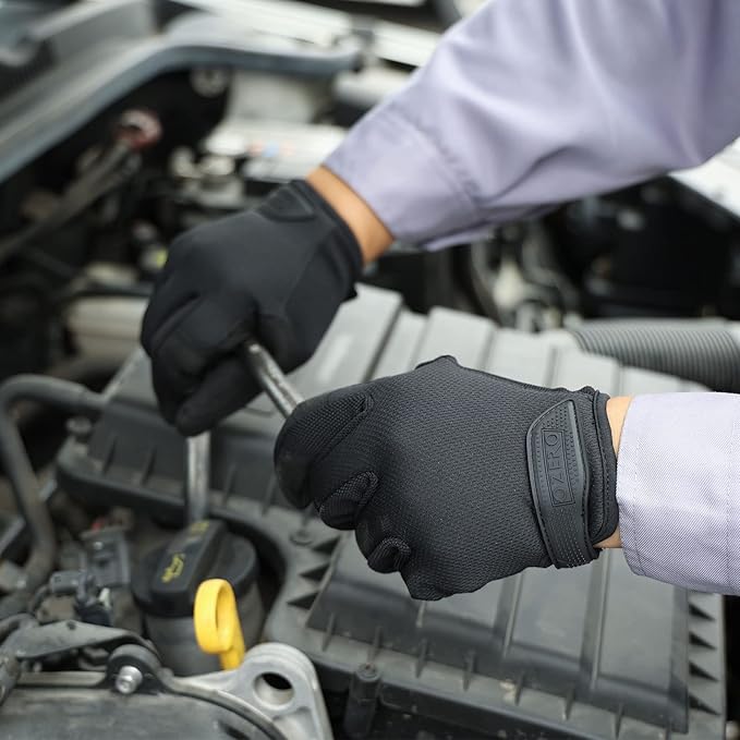 OZERO Work Gloves Men Women, Mechanic Gloves with Touchscreen Grip, Synthetic Leather Palm, Breathable Flex Fit, EN388 Tested