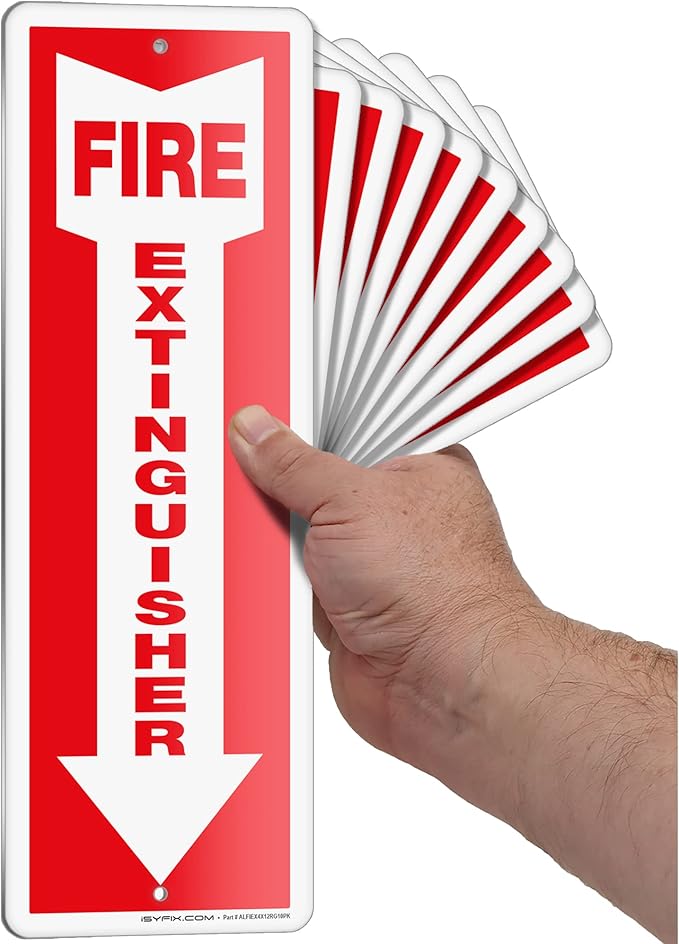 iSYFIX Reflective Fire Extinguisher Aluminum Signs – 10 Pack 4x12 Inch – Laminated for Ultimate UV and Fade Resistance, Indoor and Outdoor, for Business, Schools, Hospitals, Home