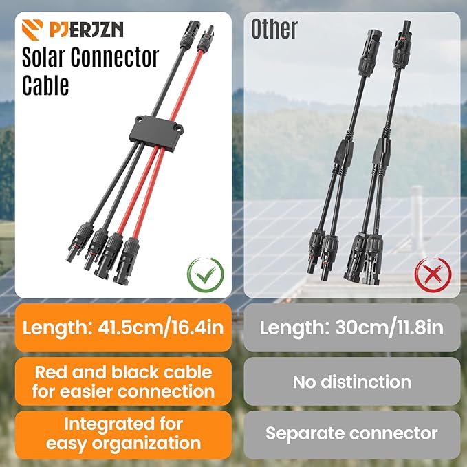 Solar Panel Connector 4 to 2 Solar Y Branch Connectors PV Panels Parallel Connectors Kit Adapter Waterproof Wire Plug Tool for Solar Panel(1 Pcak MF/FFMM)