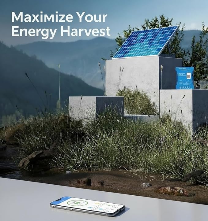 10A Bluetooth Solar Charger Controller 12V/24V Intelligent Regulator Solar Panel Battery Charging Statistics Pwm with USB Port 12V24V Lead-Acid/Lithium Battery