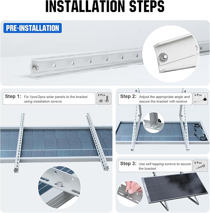 ECO-WORTHY Upgraded 45in Solar Panel Mount Brackets, with Foldable Tilt Legs, Suitable for 2pcs 100W/1pcs 200W 300W 400W Solar Panels,Adjustable Mounting Brackets Kits for RV, Roof, Boat, and Off-Grid
