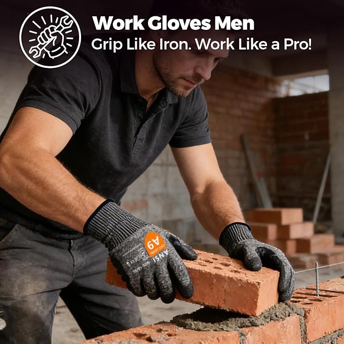 Donfri A9 Cut Resistant Work Gloves for Men, Safety Gloves for Men Touchscreen with Reinforced Thumb for Metal Glass Wood