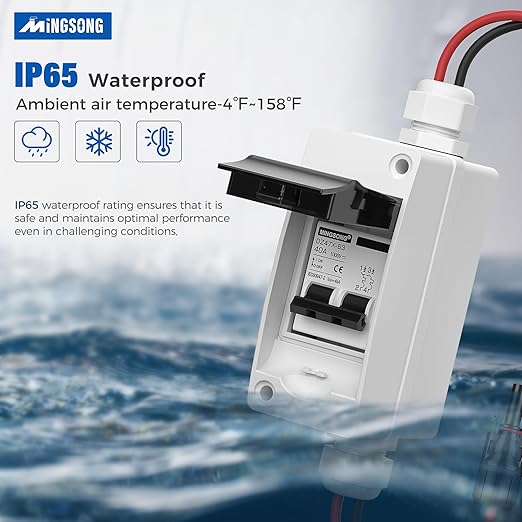 Solar Panels Disconnect Switch 50Amp DC Solar Shut Off Switch 1000V 2 Poles Outdoor Small Miniature Circuit Breaker Box, IP65 Waterproof UV-Proof for PV Homes